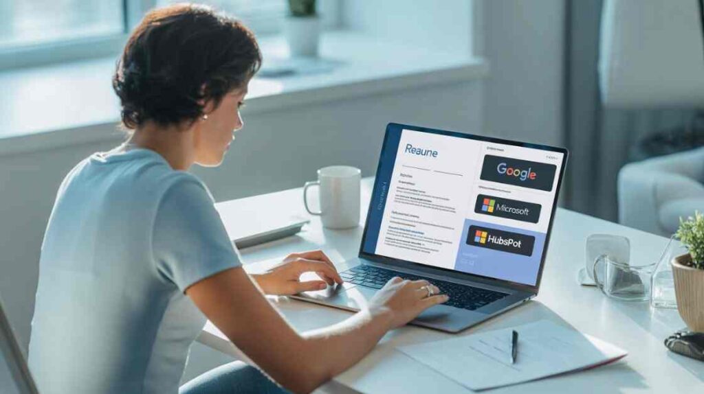Job seeker completing top digital certificates to improve resume in 2026